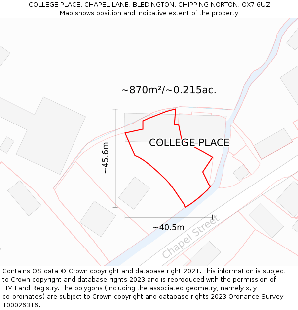 COLLEGE PLACE, CHAPEL LANE, BLEDINGTON, CHIPPING NORTON, OX7 6UZ: Plot and title map