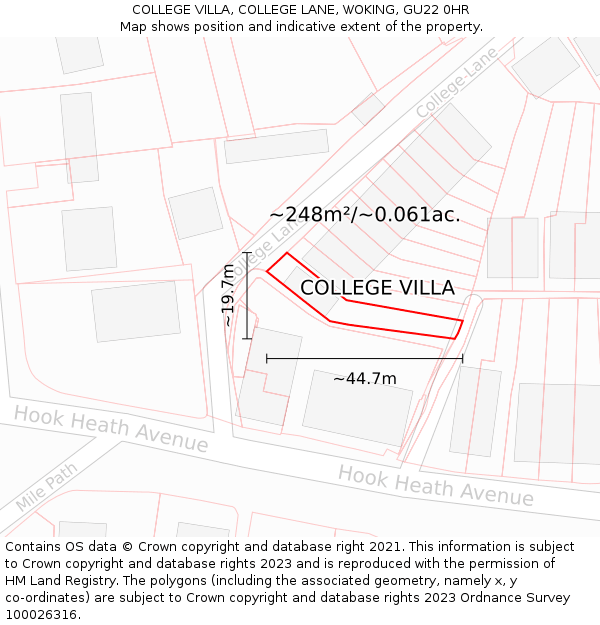 COLLEGE VILLA, COLLEGE LANE, WOKING, GU22 0HR: Plot and title map