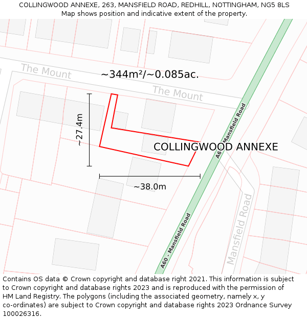 COLLINGWOOD ANNEXE, 263, MANSFIELD ROAD, REDHILL, NOTTINGHAM, NG5 8LS: Plot and title map