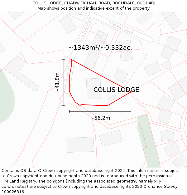 COLLIS LODGE, CHADWICK HALL ROAD, ROCHDALE, OL11 4DJ: Plot and title map