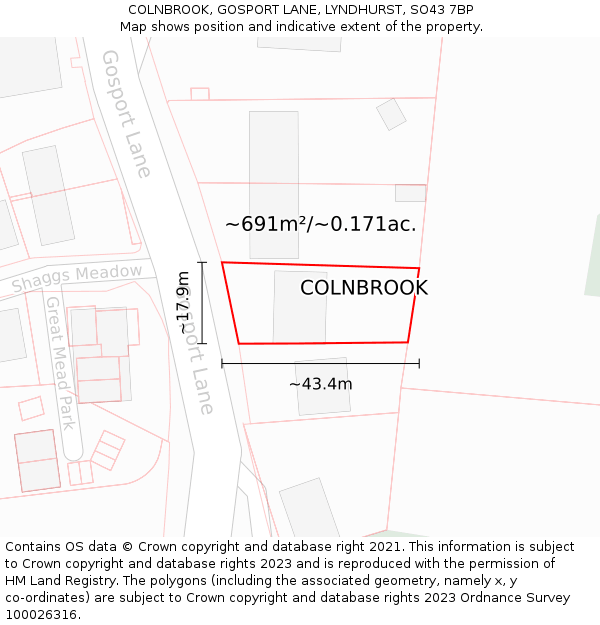 COLNBROOK, GOSPORT LANE, LYNDHURST, SO43 7BP: Plot and title map