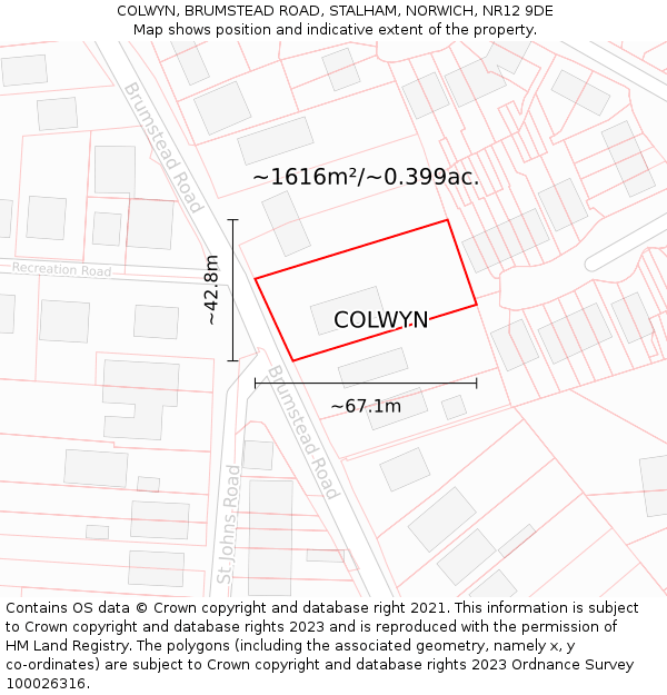 COLWYN, BRUMSTEAD ROAD, STALHAM, NORWICH, NR12 9DE: Plot and title map