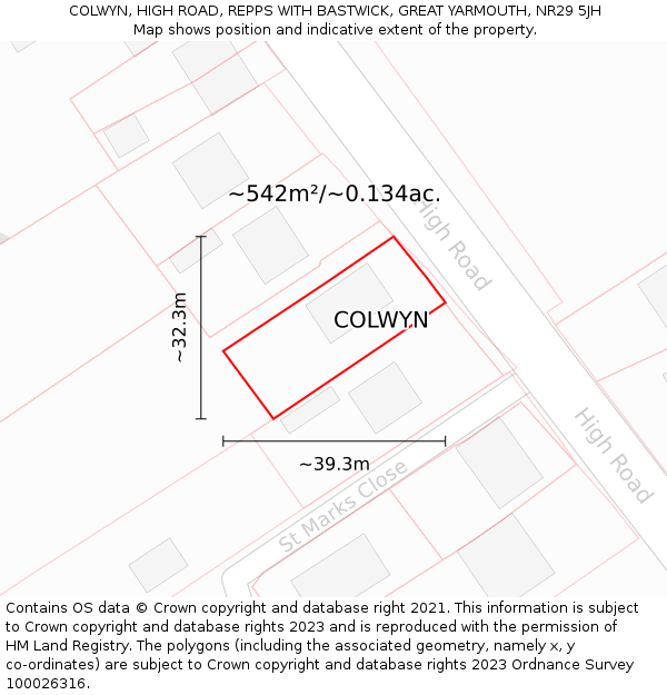 COLWYN, HIGH ROAD, REPPS WITH BASTWICK, GREAT YARMOUTH, NR29 5JH: Plot and title map