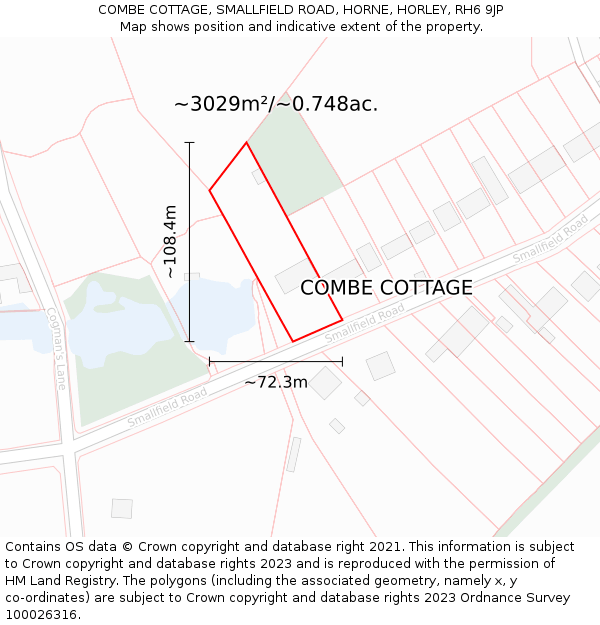 COMBE COTTAGE, SMALLFIELD ROAD, HORNE, HORLEY, RH6 9JP: Plot and title map