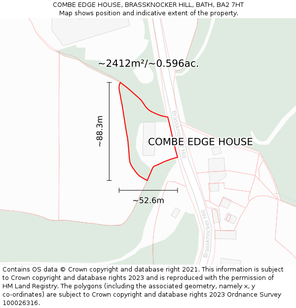 COMBE EDGE HOUSE, BRASSKNOCKER HILL, BATH, BA2 7HT: Plot and title map