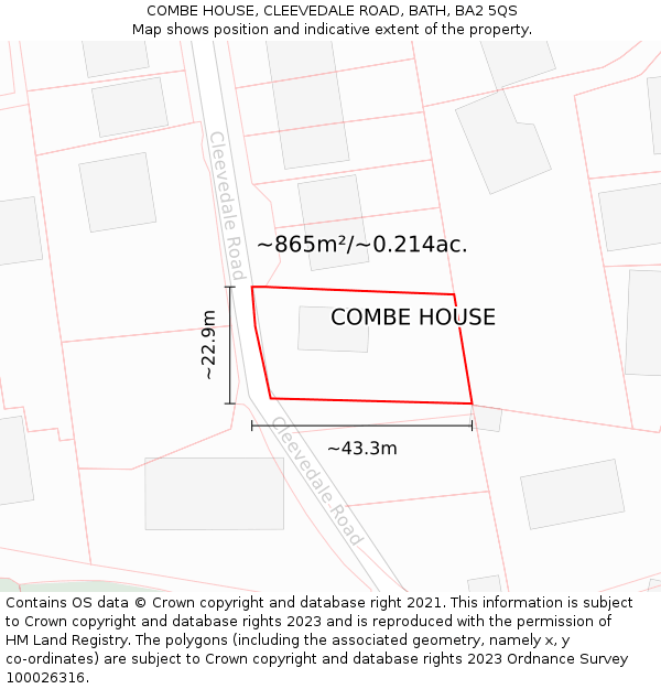 COMBE HOUSE, CLEEVEDALE ROAD, BATH, BA2 5QS: Plot and title map