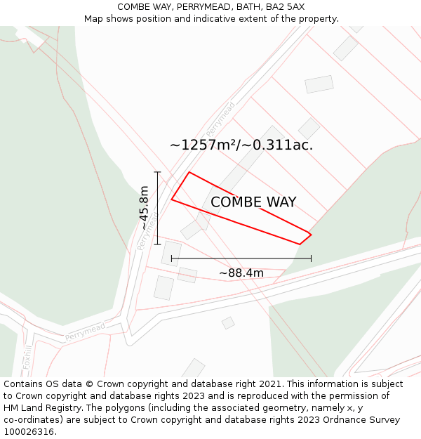 COMBE WAY, PERRYMEAD, BATH, BA2 5AX: Plot and title map