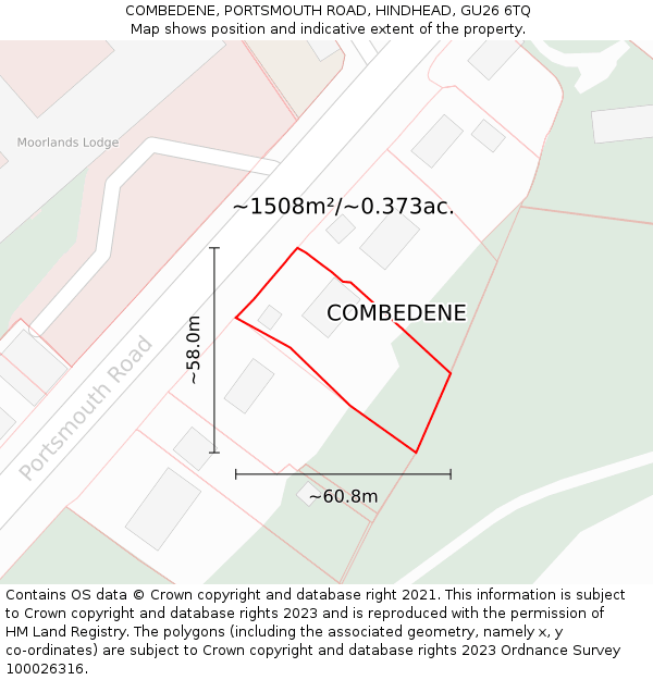 COMBEDENE, PORTSMOUTH ROAD, HINDHEAD, GU26 6TQ: Plot and title map