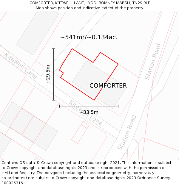 COMFORTER, KITEWELL LANE, LYDD, ROMNEY MARSH, TN29 9LP: Plot and title map