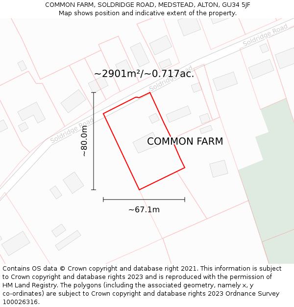 COMMON FARM, SOLDRIDGE ROAD, MEDSTEAD, ALTON, GU34 5JF: Plot and title map