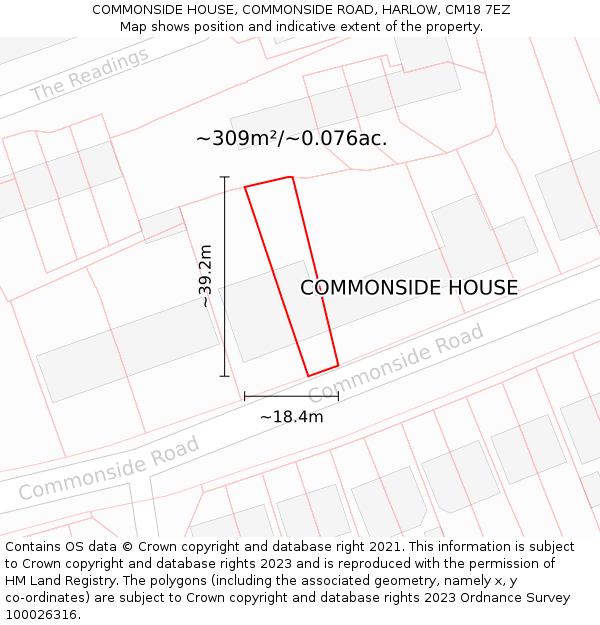 COMMONSIDE HOUSE, COMMONSIDE ROAD, HARLOW, CM18 7EZ: Plot and title map