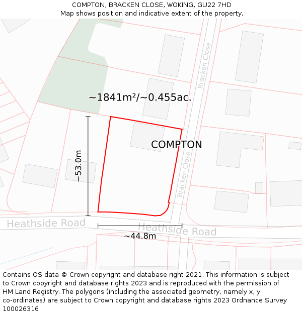 COMPTON, BRACKEN CLOSE, WOKING, GU22 7HD: Plot and title map