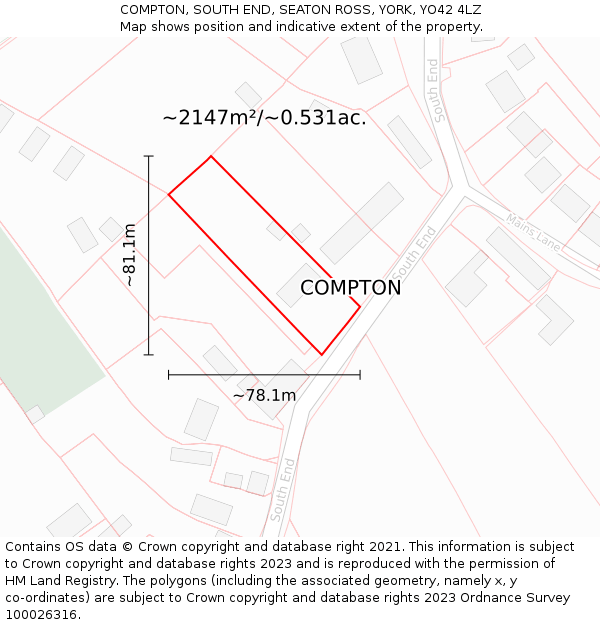 COMPTON, SOUTH END, SEATON ROSS, YORK, YO42 4LZ: Plot and title map