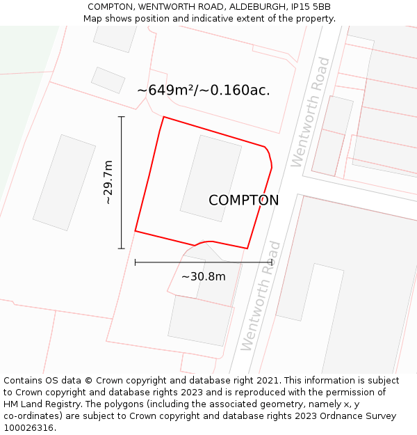 COMPTON, WENTWORTH ROAD, ALDEBURGH, IP15 5BB: Plot and title map