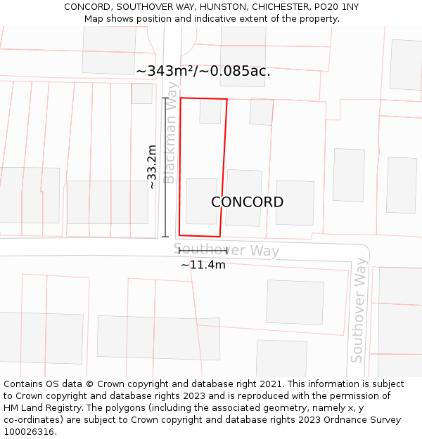 CONCORD, SOUTHOVER WAY, HUNSTON, CHICHESTER, PO20 1NY: Plot and title map