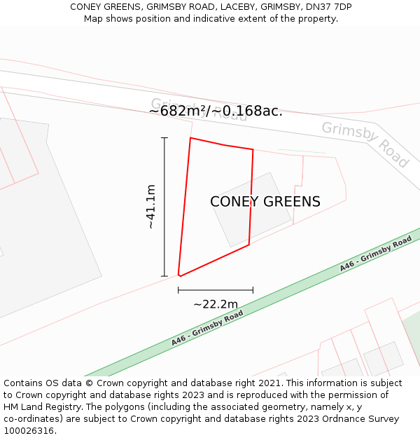 CONEY GREENS, GRIMSBY ROAD, LACEBY, GRIMSBY, DN37 7DP: Plot and title map