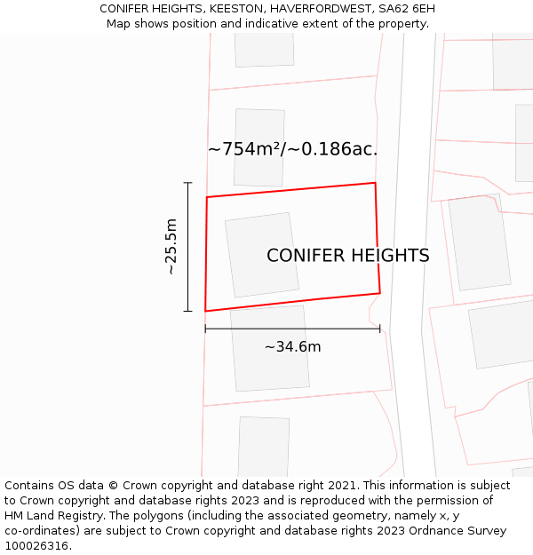 CONIFER HEIGHTS, KEESTON, HAVERFORDWEST, SA62 6EH: Plot and title map