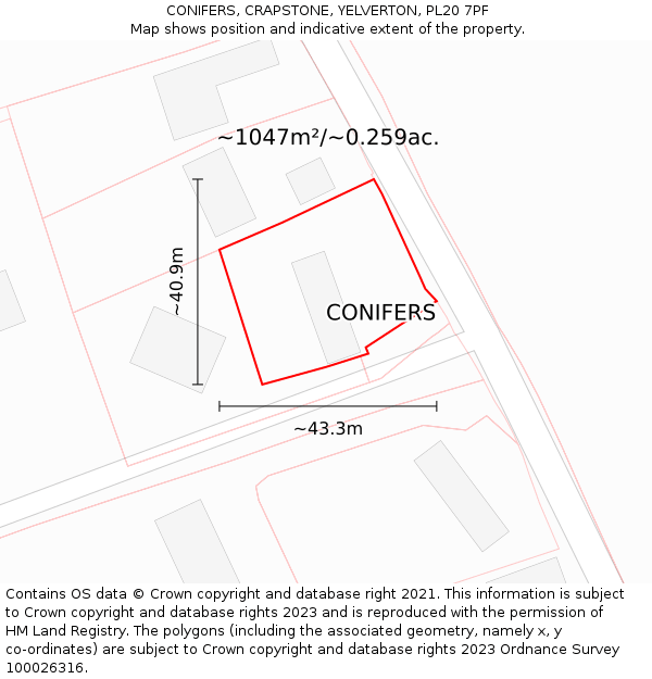 CONIFERS, CRAPSTONE, YELVERTON, PL20 7PF: Plot and title map