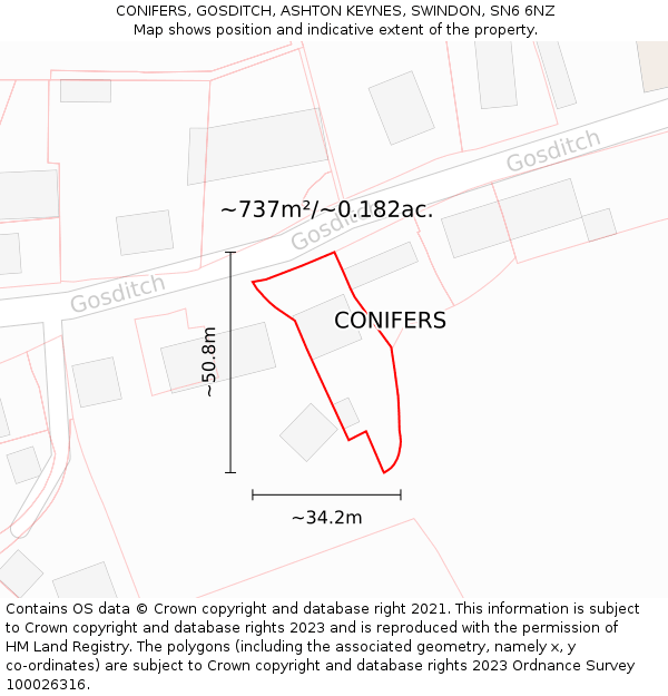 CONIFERS, GOSDITCH, ASHTON KEYNES, SWINDON, SN6 6NZ: Plot and title map