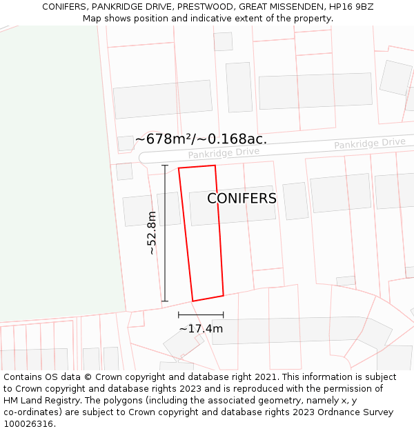 CONIFERS, PANKRIDGE DRIVE, PRESTWOOD, GREAT MISSENDEN, HP16 9BZ: Plot and title map