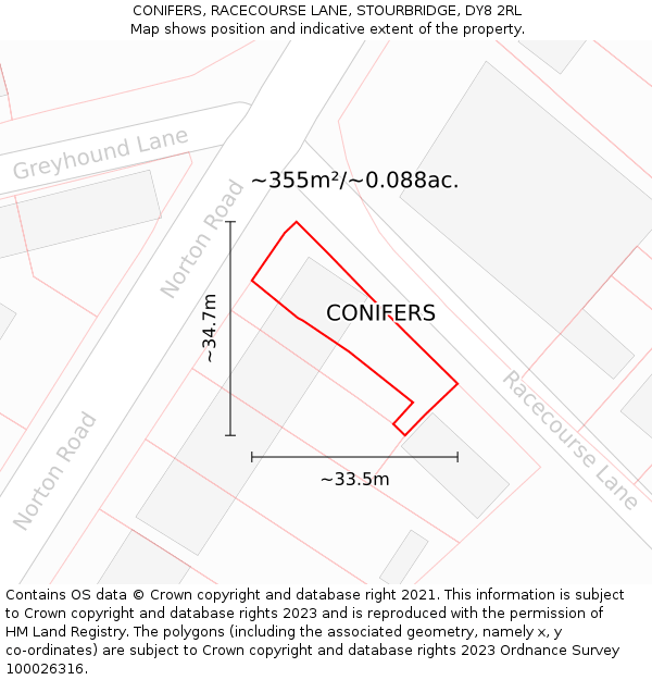 CONIFERS, RACECOURSE LANE, STOURBRIDGE, DY8 2RL: Plot and title map