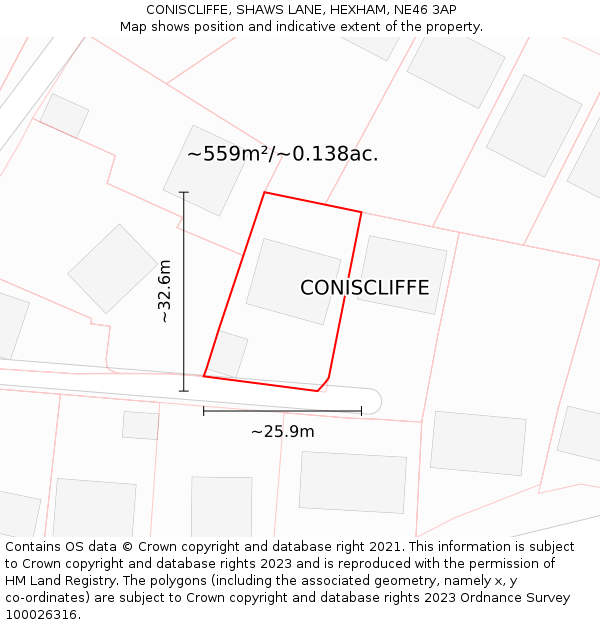 CONISCLIFFE, SHAWS LANE, HEXHAM, NE46 3AP: Plot and title map