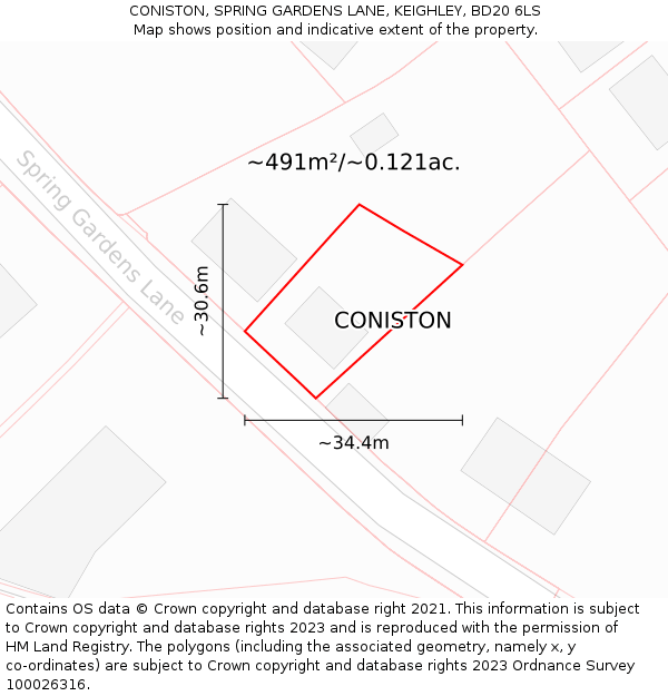 CONISTON, SPRING GARDENS LANE, KEIGHLEY, BD20 6LS: Plot and title map