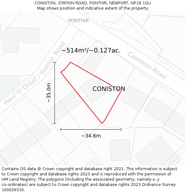 CONISTON, STATION ROAD, PONTHIR, NEWPORT, NP18 1GU: Plot and title map