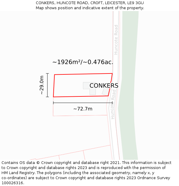 CONKERS, HUNCOTE ROAD, CROFT, LEICESTER, LE9 3GU: Plot and title map