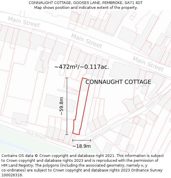 CONNAUGHT COTTAGE, GOOSES LANE, PEMBROKE, SA71 4DT: Plot and title map