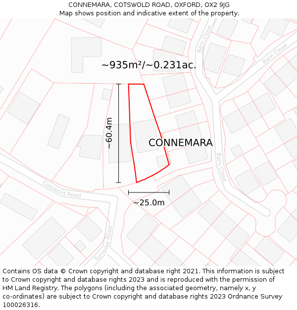 CONNEMARA, COTSWOLD ROAD, OXFORD, OX2 9JG: Plot and title map