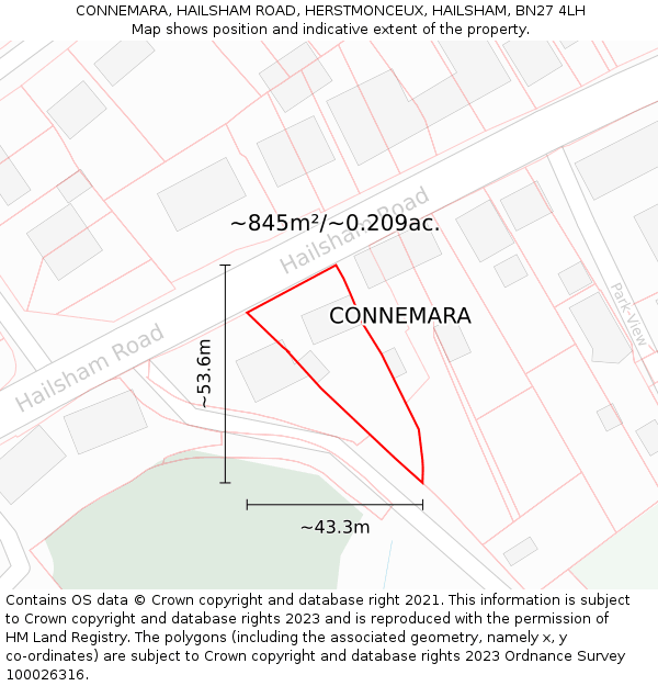 CONNEMARA, HAILSHAM ROAD, HERSTMONCEUX, HAILSHAM, BN27 4LH: Plot and title map