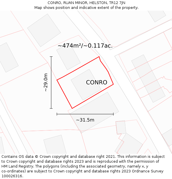 CONRO, RUAN MINOR, HELSTON, TR12 7JN: Plot and title map