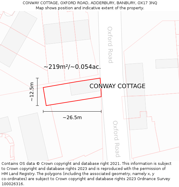 CONWAY COTTAGE, OXFORD ROAD, ADDERBURY, BANBURY, OX17 3NQ: Plot and title map