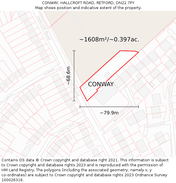 CONWAY, HALLCROFT ROAD, RETFORD, DN22 7PY: Plot and title map