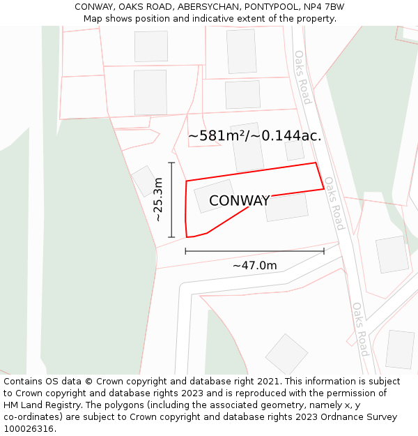 CONWAY, OAKS ROAD, ABERSYCHAN, PONTYPOOL, NP4 7BW: Plot and title map