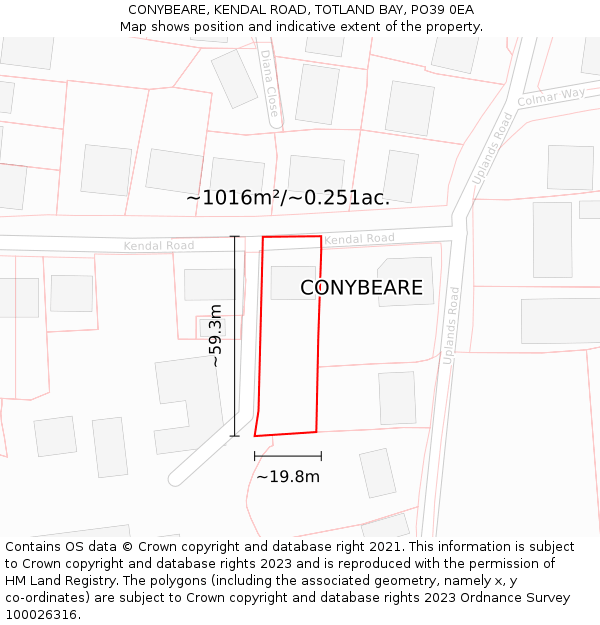 CONYBEARE, KENDAL ROAD, TOTLAND BAY, PO39 0EA: Plot and title map