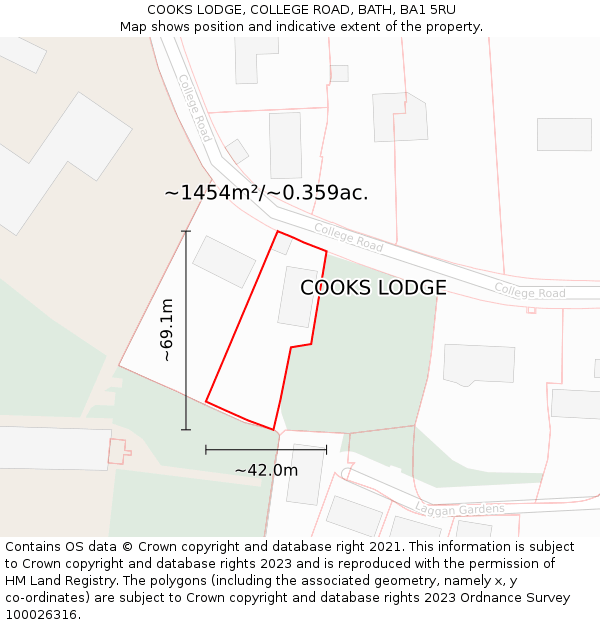 COOKS LODGE, COLLEGE ROAD, BATH, BA1 5RU: Plot and title map