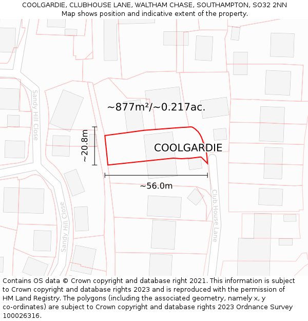 COOLGARDIE, CLUBHOUSE LANE, WALTHAM CHASE, SOUTHAMPTON, SO32 2NN: Plot and title map