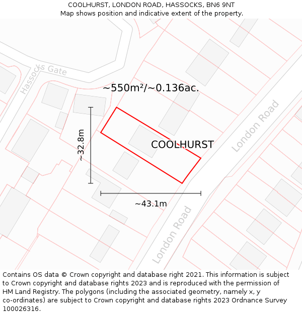 COOLHURST, LONDON ROAD, HASSOCKS, BN6 9NT: Plot and title map