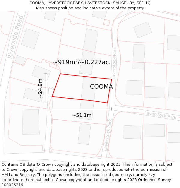 COOMA, LAVERSTOCK PARK, LAVERSTOCK, SALISBURY, SP1 1QJ: Plot and title map