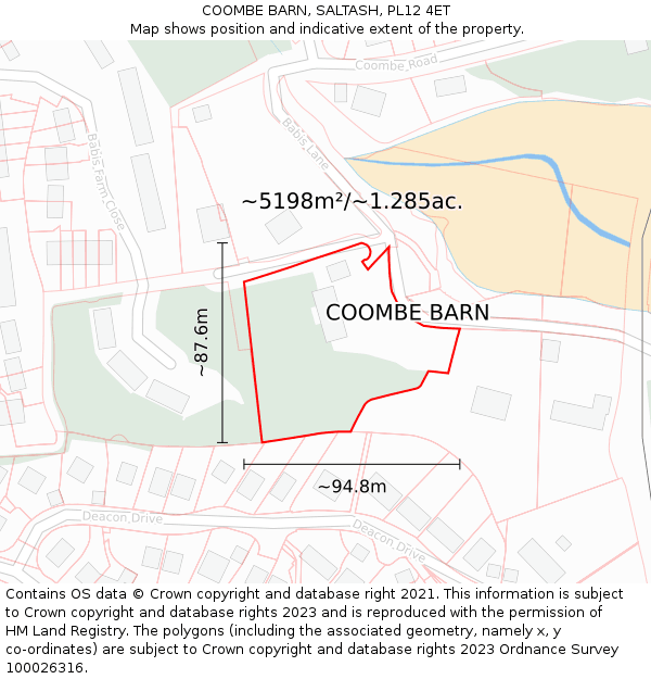 COOMBE BARN, SALTASH, PL12 4ET: Plot and title map