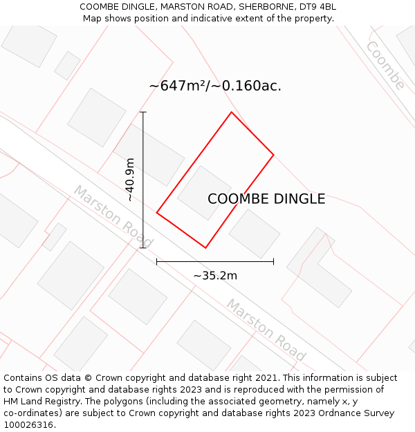 COOMBE DINGLE, MARSTON ROAD, SHERBORNE, DT9 4BL: Plot and title map