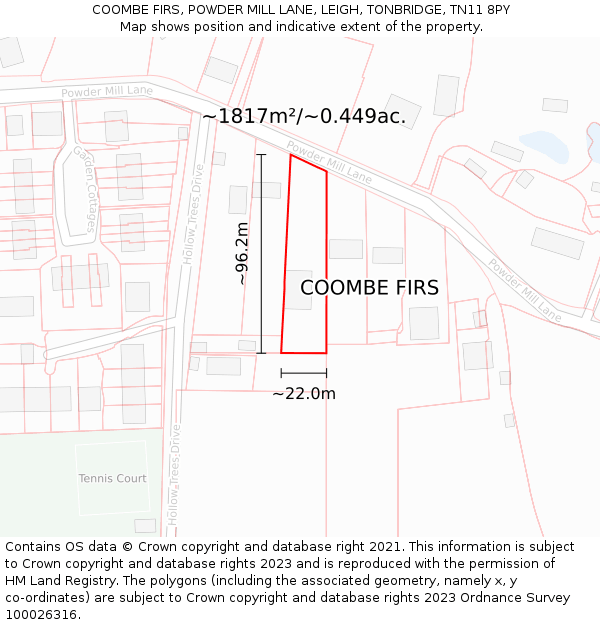 COOMBE FIRS, POWDER MILL LANE, LEIGH, TONBRIDGE, TN11 8PY: Plot and title map