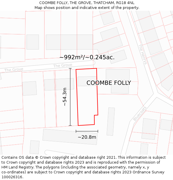 COOMBE FOLLY, THE GROVE, THATCHAM, RG18 4NL: Plot and title map