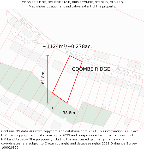 COOMBE RIDGE, BOURNE LANE, BRIMSCOMBE, STROUD, GL5 2RQ: Plot and title map