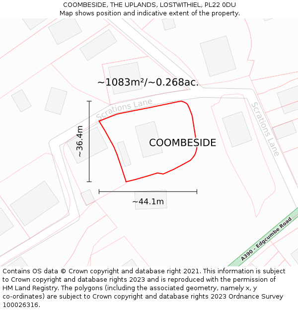 COOMBESIDE, THE UPLANDS, LOSTWITHIEL, PL22 0DU: Plot and title map