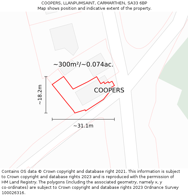 COOPERS, LLANPUMSAINT, CARMARTHEN, SA33 6BP: Plot and title map