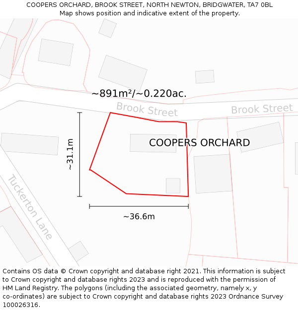 COOPERS ORCHARD, BROOK STREET, NORTH NEWTON, BRIDGWATER, TA7 0BL: Plot and title map