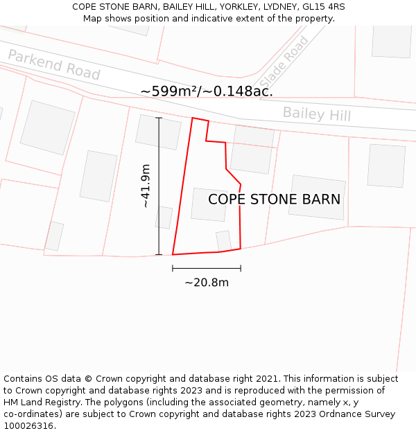 COPE STONE BARN, BAILEY HILL, YORKLEY, LYDNEY, GL15 4RS: Plot and title map